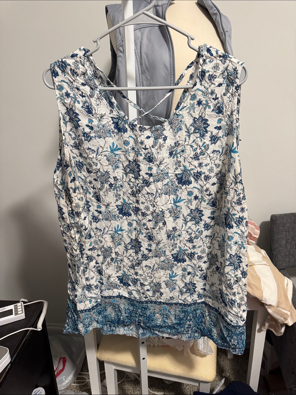 Avenue Blue and White Floral Sleeveless Camisole